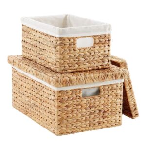 Rectangular Water Hyacinth Storage Basket With Lining