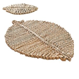 Handwoven Straw Leaf Shape Placemats for Dining Table