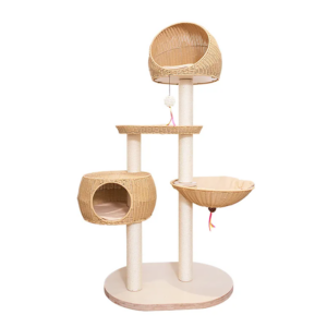 Cat Tree With Scratching Posts And Rattan Cat House