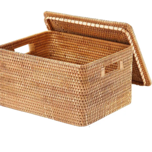 Rectangular Rattan Storage Basket With Lid