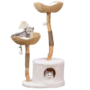 Natural Wood Cat Tower For Indoor Cats